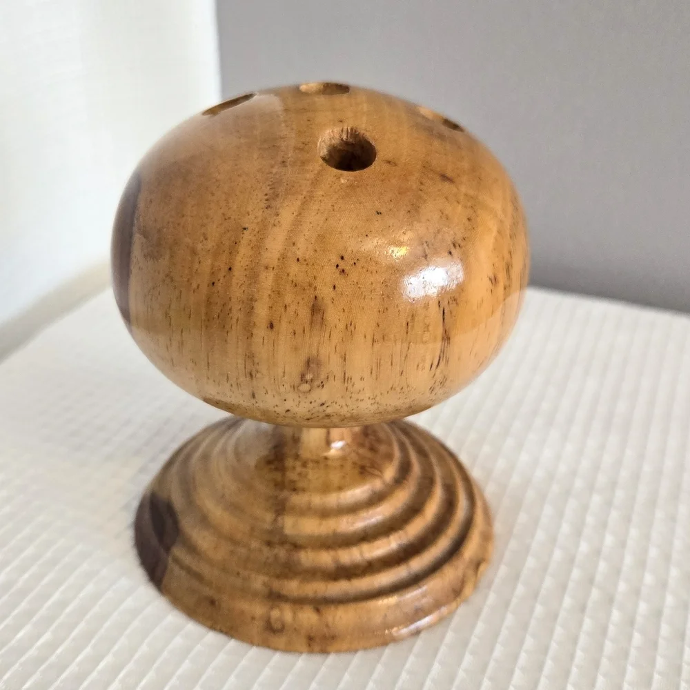 Wood Hand Turned Pen Pencil Holder Ball Pedestal Office Desk MCM Style